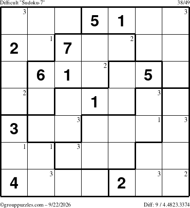 The grouppuzzles.com Difficult Sudoku-7 puzzle for Tuesday September 22, 2026 with the first 3 steps marked