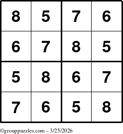 The grouppuzzles.com Answer grid for the Sudoku-4-5678 puzzle for Wednesday March 25, 2026