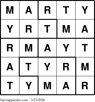 The grouppuzzles.com Answer grid for the Marty puzzle for Wednesday March 25, 2026
