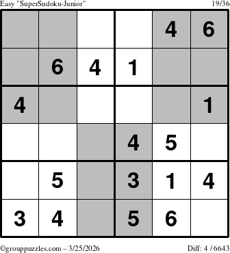 The grouppuzzles.com Easy SuperSudoku-Junior puzzle for Wednesday March 25, 2026