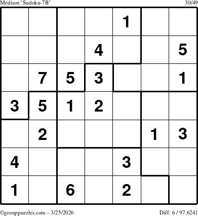 The grouppuzzles.com Medium Sudoku-7B puzzle for Wednesday March 25, 2026