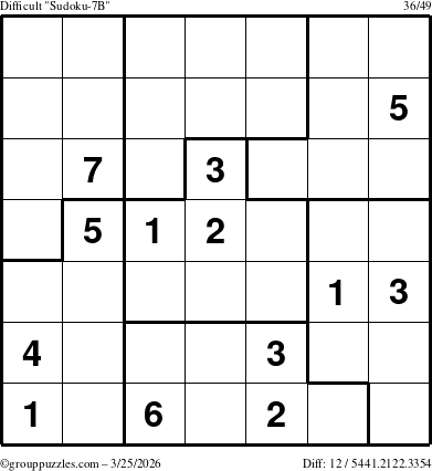 The grouppuzzles.com Difficult Sudoku-7B puzzle for Wednesday March 25, 2026