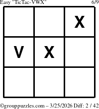 The grouppuzzles.com Easy TicTac-VWX puzzle for Wednesday March 25, 2026