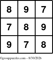 The grouppuzzles.com Answer grid for the TicTac-789 puzzle for Sunday August 30, 2026