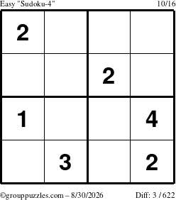 The grouppuzzles.com Easy Sudoku-4 puzzle for Sunday August 30, 2026