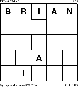 The grouppuzzles.com Difficult Brian puzzle for Sunday August 30, 2026