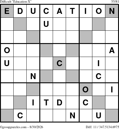 The grouppuzzles.com Difficult Education-X puzzle for Sunday August 30, 2026