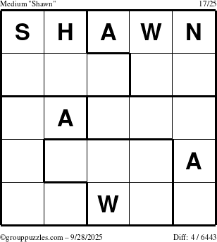 The grouppuzzles.com Medium Shawn puzzle for Sunday September 28, 2025