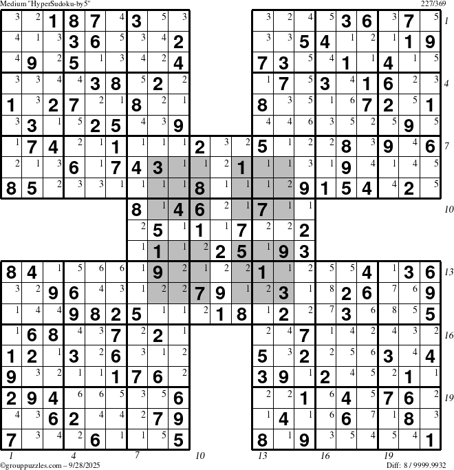 The grouppuzzles.com Medium HyperSudoku-by5 puzzle for Sunday September 28, 2025 with all 8 steps marked