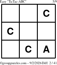 The grouppuzzles.com Easy TicTac-ABC puzzle for Wednesday September 2, 2026