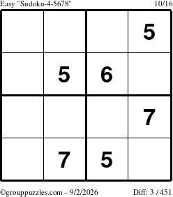The grouppuzzles.com Easy Sudoku-4-5678 puzzle for Wednesday September 2, 2026