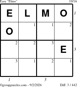 The grouppuzzles.com Easy Elmo puzzle for Wednesday September 2, 2026, suitable for printing, with all 3 steps marked