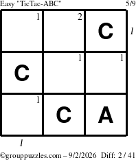 The grouppuzzles.com Easy TicTac-ABC puzzle for Wednesday September 2, 2026 with all 2 steps marked