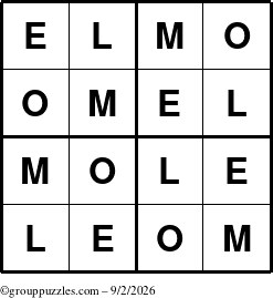 The grouppuzzles.com Answer grid for the Elmo puzzle for Wednesday September 2, 2026