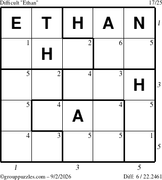 The grouppuzzles.com Difficult Ethan puzzle for Wednesday September 2, 2026, suitable for printing, with all 6 steps marked
