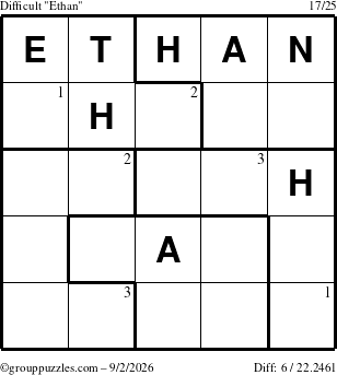 The grouppuzzles.com Difficult Ethan puzzle for Wednesday September 2, 2026 with the first 3 steps marked