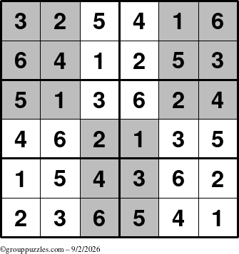 The grouppuzzles.com Answer grid for the SuperSudoku-Junior puzzle for Wednesday September 2, 2026