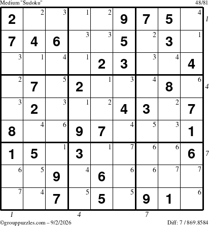 The grouppuzzles.com Medium Sudoku puzzle for Wednesday September 2, 2026 with all 7 steps marked