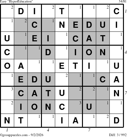 The grouppuzzles.com Easy HyperEducation-i23 puzzle for Wednesday September 2, 2026 with all 3 steps marked