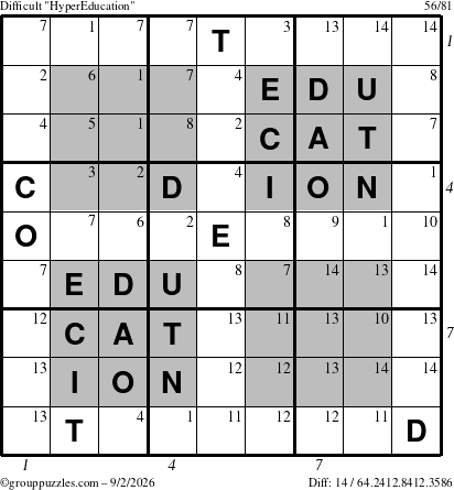 The grouppuzzles.com Difficult HyperEducation-i23 puzzle for Wednesday September 2, 2026, suitable for printing, with all 14 steps marked