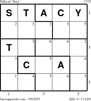 The grouppuzzles.com Difficult Stacy puzzle for Monday September 8, 2025, suitable for printing, with all 6 steps marked