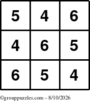 The grouppuzzles.com Answer grid for the TicTac-456 puzzle for Monday August 10, 2026