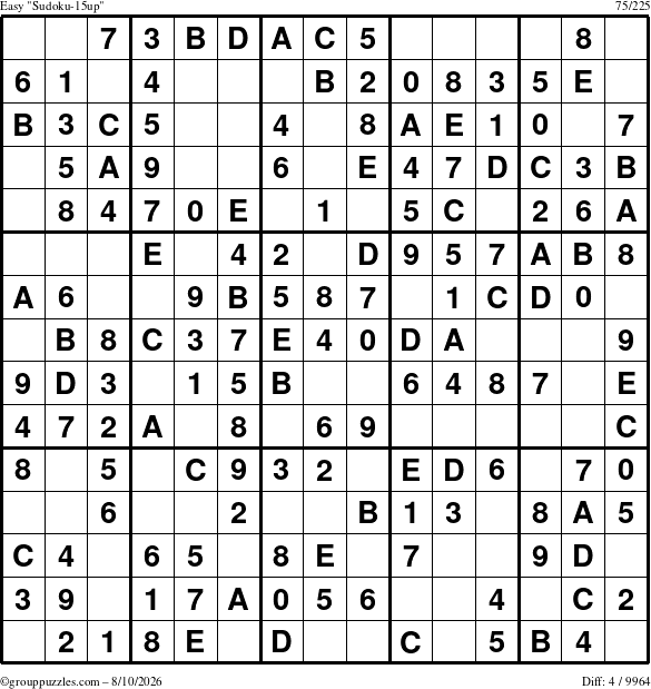 The grouppuzzles.com Easy Sudoku-15up puzzle for Monday August 10, 2026