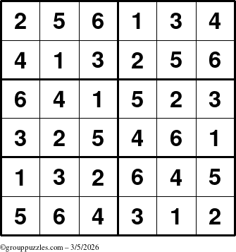 The grouppuzzles.com Answer grid for the Sudoku-Junior puzzle for Thursday March 5, 2026