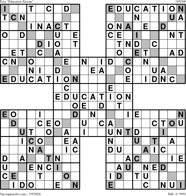 The grouppuzzles.com Easy Education-Xtreme puzzle for Thursday March 5, 2026