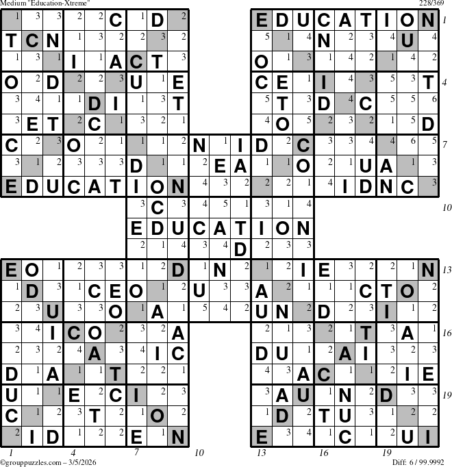 The grouppuzzles.com Medium Education-Xtreme puzzle for Thursday March 5, 2026 with all 6 steps marked