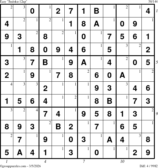 The grouppuzzles.com Easy Sudoku-12up puzzle for Thursday March 5, 2026 with all 4 steps marked
