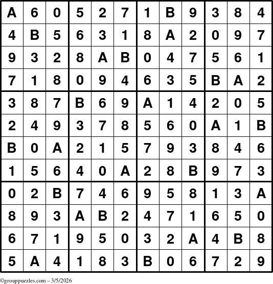 The grouppuzzles.com Answer grid for the Sudoku-12up puzzle for Thursday March 5, 2026