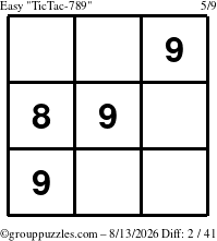 The grouppuzzles.com Easy TicTac-789 puzzle for Thursday August 13, 2026