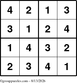 The grouppuzzles.com Answer grid for the Sudoku-4 puzzle for Thursday August 13, 2026