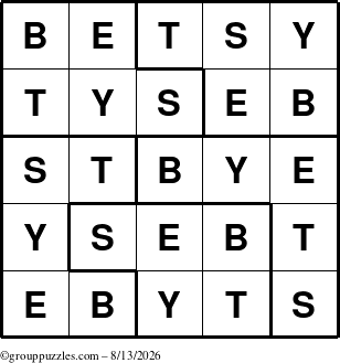 The grouppuzzles.com Answer grid for the Betsy puzzle for Thursday August 13, 2026
