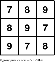 The grouppuzzles.com Answer grid for the TicTac-789 puzzle for Thursday August 13, 2026