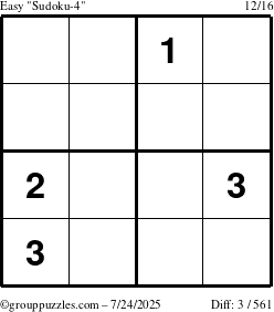 The grouppuzzles.com Easy Sudoku-4 puzzle for Thursday July 24, 2025