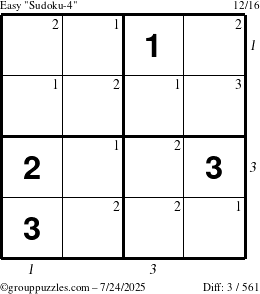 The grouppuzzles.com Easy Sudoku-4 puzzle for Thursday July 24, 2025 with all 3 steps marked