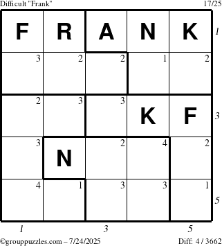 The grouppuzzles.com Difficult Frank puzzle for Thursday July 24, 2025 with all 4 steps marked