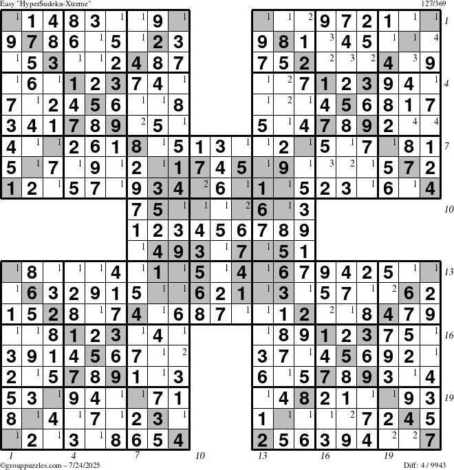 The grouppuzzles.com Easy cover-HyperXtreme puzzle for Thursday July 24, 2025 with all 4 steps marked