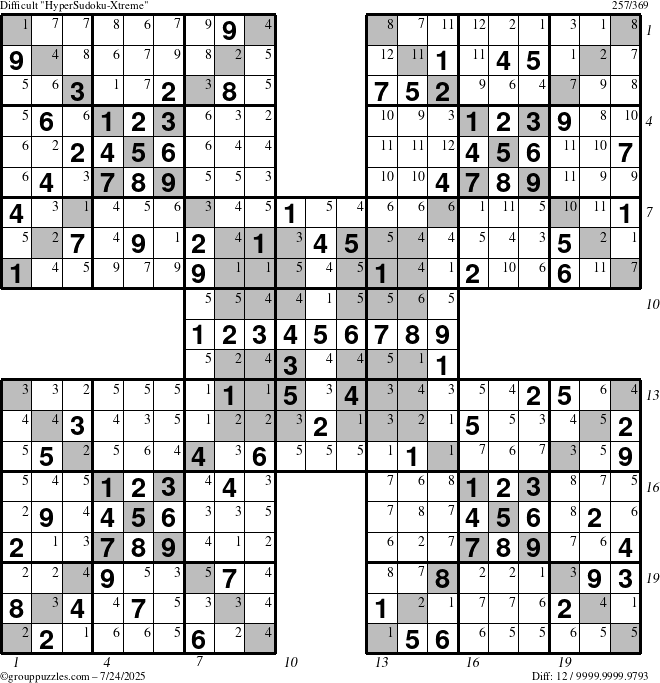 The grouppuzzles.com Difficult cover-HyperXtreme puzzle for Thursday July 24, 2025 with all 12 steps marked