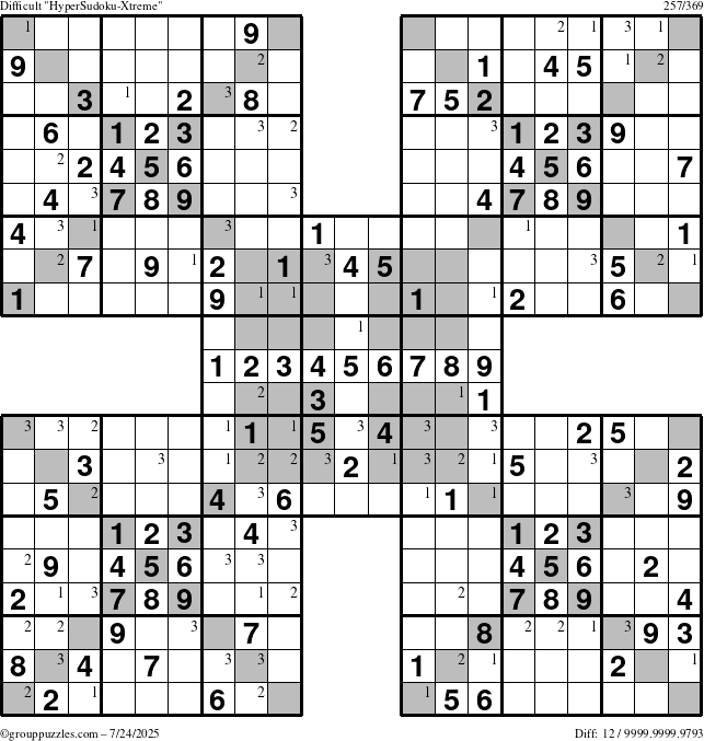 The grouppuzzles.com Difficult cover-HyperXtreme puzzle for Thursday July 24, 2025 with the first 3 steps marked
