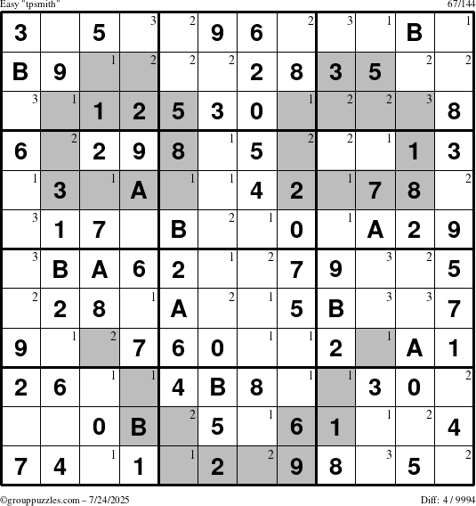 The grouppuzzles.com Easy tpsmith puzzle for Thursday July 24, 2025 with the first 3 steps marked