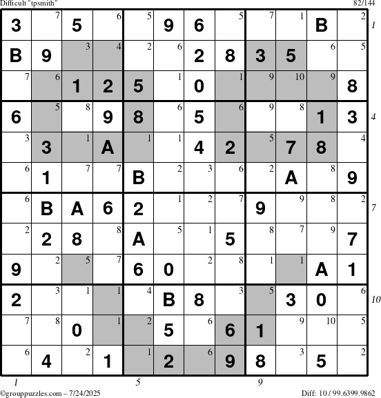 The grouppuzzles.com Difficult tpsmith puzzle for Thursday July 24, 2025 with all 10 steps marked