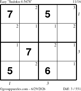 The grouppuzzles.com Easy Sudoku-4-5678 puzzle for Monday June 29, 2026 with all 3 steps marked