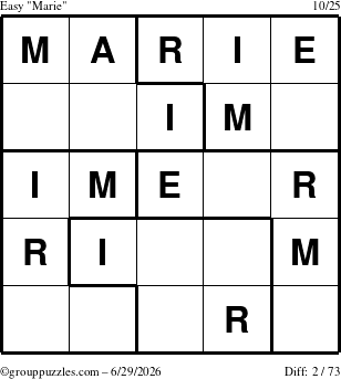 The grouppuzzles.com Easy Marie puzzle for Monday June 29, 2026