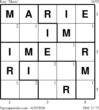 The grouppuzzles.com Easy Marie puzzle for Monday June 29, 2026, suitable for printing, with all 2 steps marked