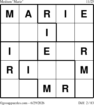 The grouppuzzles.com Medium Marie puzzle for Monday June 29, 2026