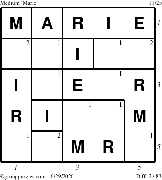 The grouppuzzles.com Medium Marie puzzle for Monday June 29, 2026 with all 2 steps marked