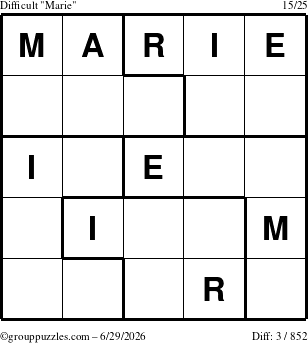 The grouppuzzles.com Difficult Marie puzzle for Monday June 29, 2026